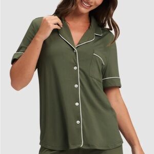 COZY EARTH Women's Bamboo Stretch-Knit Short Sleeve Pajama Top Olive Size Large